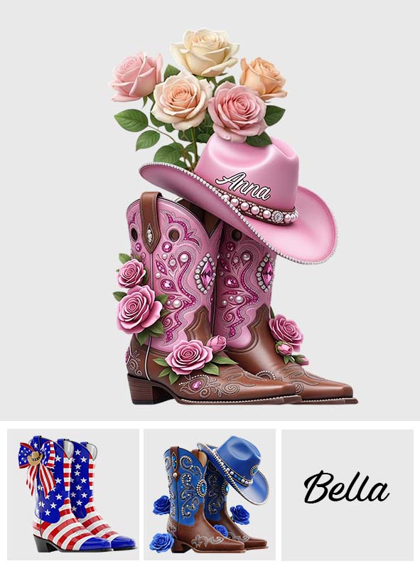 Cowgirl Boots - Personalized Cowgirl Custom Shape Acrylic Flower Vase