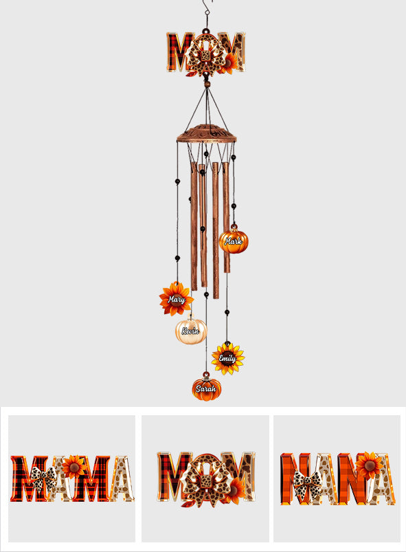 Fall Mama - Personalized Autumn Wind Chime With Charms