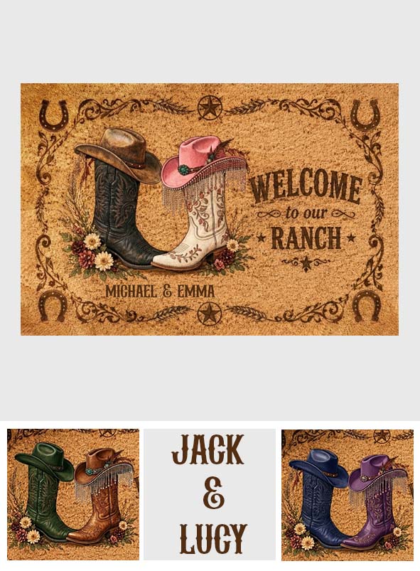 Bienvenue à notre ranch - Tapis de porte western personnalisé