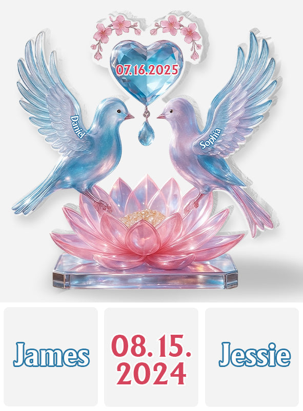 Plaque acrylique personnalisée pour couple de colombes - Décoration de luxe - Plaque acrylique sur mesure - Motif colombes