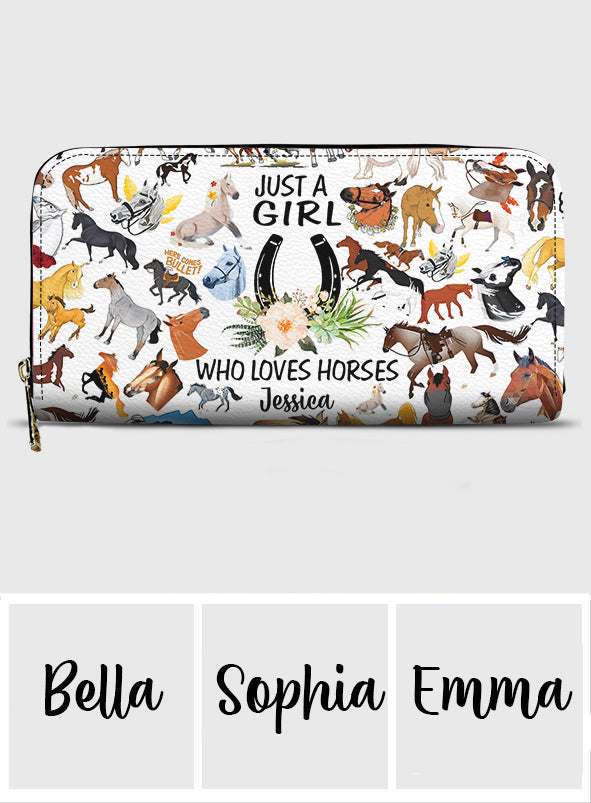 Juste une fille qui aime les chevaux - Portefeuille long en cuir personnalisé à motif cheval
