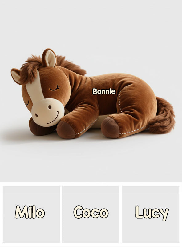 Poney endormi - Coussin personnalisé en fausse fourrure en forme de cheval