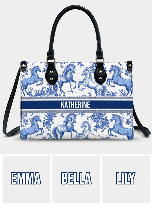 Toile de Jouy Cheval - Sac à main personnalisé en cuir à motif cheval