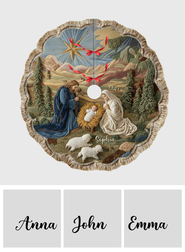 Moment de la Nativité - Jupe de sapin personnalisée à motif chrétien