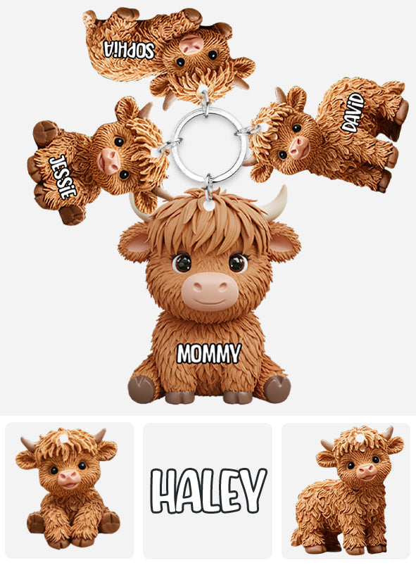 Maman vache des Highlands - Porte-clés personnalisé avec breloques