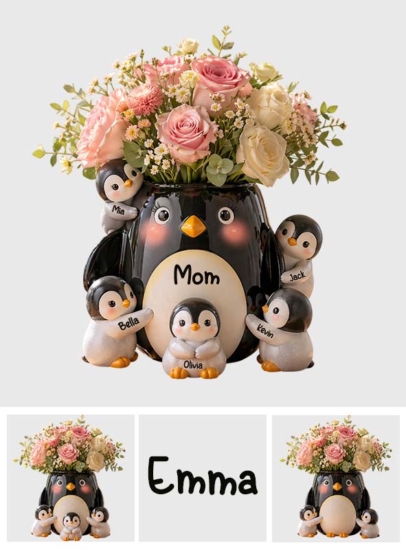 Idée Cadeau Maman, Amoureux des Pingouins - Pot Acrylique Personnalisé