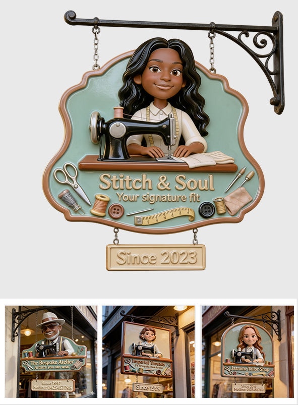 Tailor Shop Logo For Sewing Lover - Personalized Sewing Wooden Wall Mount Sign