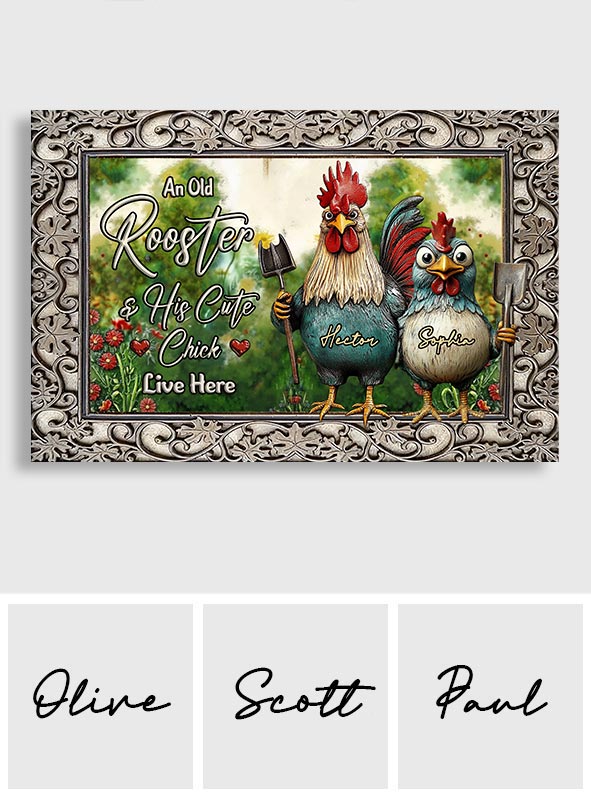 Paillasson personnalisé « Un vieux coq et son adorable poussin vivent ici »