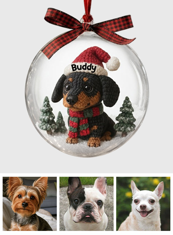 Boule à neige personnalisée pour animaux de compagnie - Décoration de Noël avec un chien et un nœud