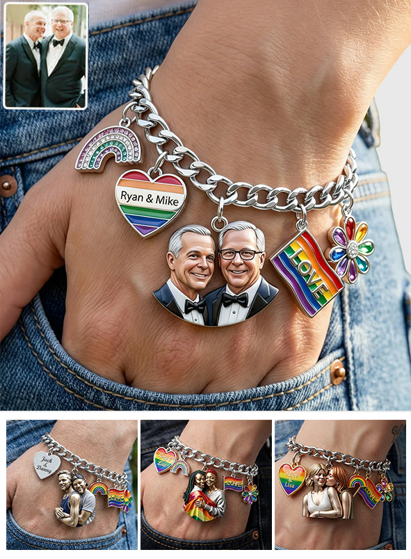 L'amour est l'amour - Bracelet de soutien LGBT personnalisé avec charms