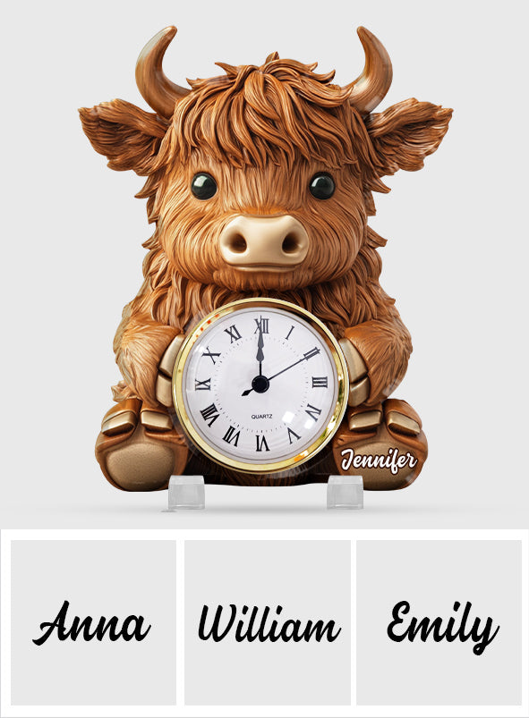 Love Highland Cow - Personalized Highland Cow Acrylic Clock Plaque