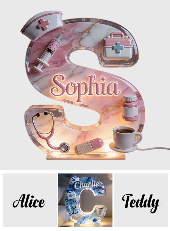 Alphabet des travailleurs médicaux - Lampe de nuit LED acrylique personnalisée