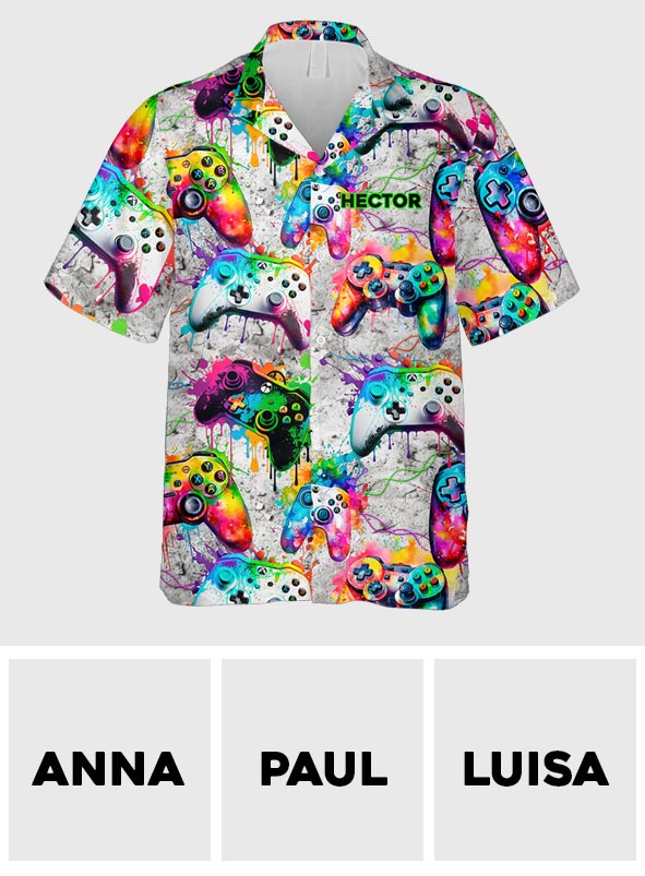 T-shirt hawaïen personnalisé Colorful Gamer - Jeu vidéo