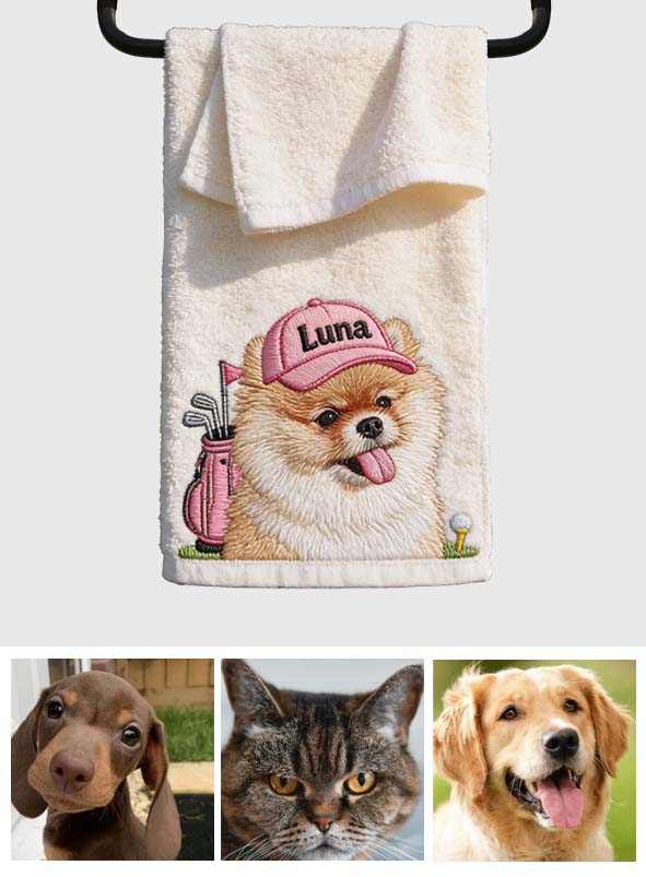 Custom Pet Golf Towel Using Pet Photo & Pet Name - Personalized Golf Towel