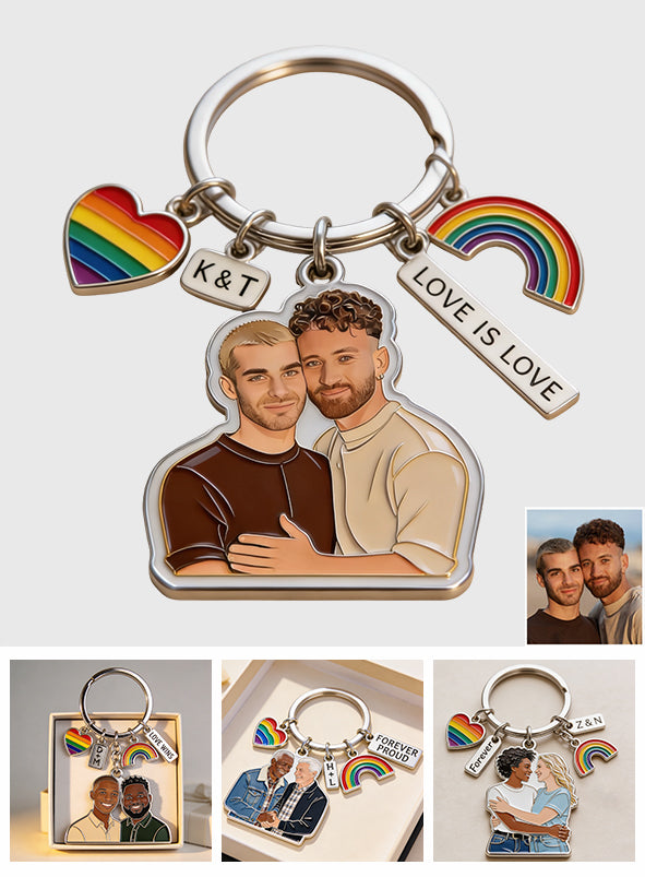 L'amour gagne - Porte-clés premium personnalisé de soutien LGBT avec charms