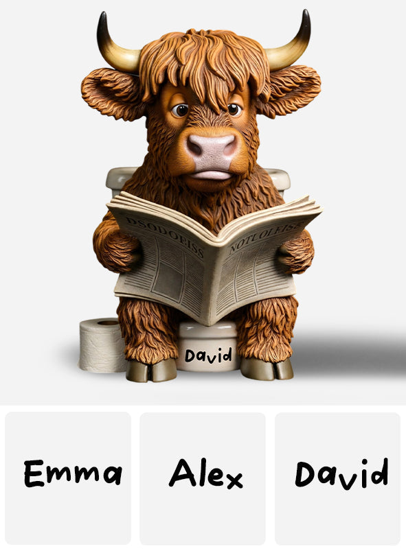 Décoration de salle de bain amusante - Seau de toilette vache des Highlands - Plaque acrylique personnalisée en forme de vache des Highlands