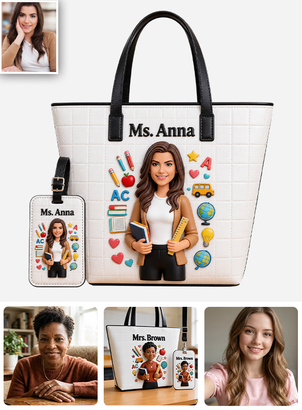 Custom Portrait Teacher - Personalized Teacher Leather Bag & Luggage Tag