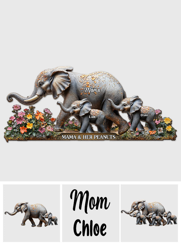 Mama And Her Peanuts - Personalized Elephant 1 Layered Big Freestanding