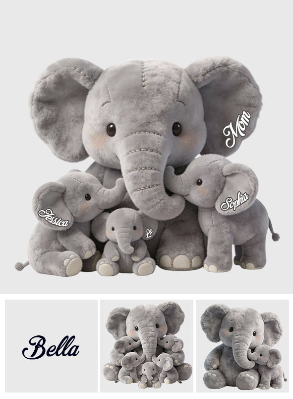 Coussin personnalisé en fausse fourrure « Maman Éléphant » en forme de maman