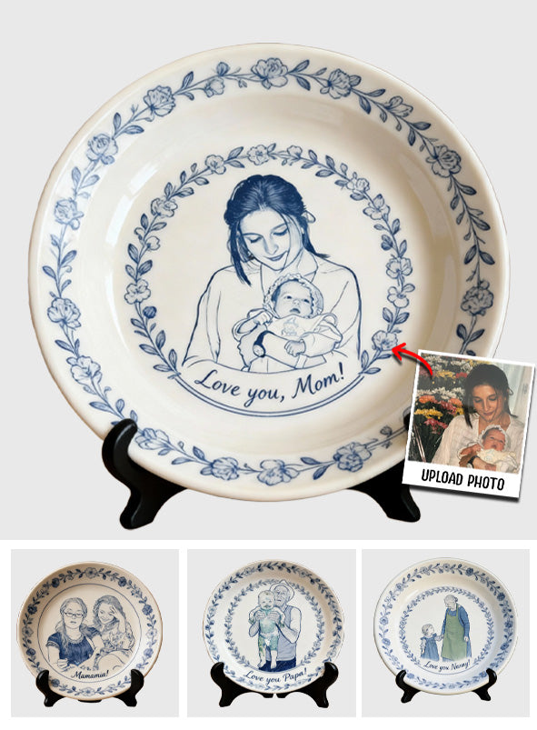 Assiette ronde en céramique personnalisée à partir de n'importe quelle photo - Mère