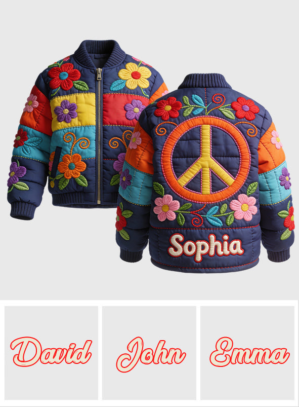 Paix, amour et lumière - Veste bomber hippie personnalisée