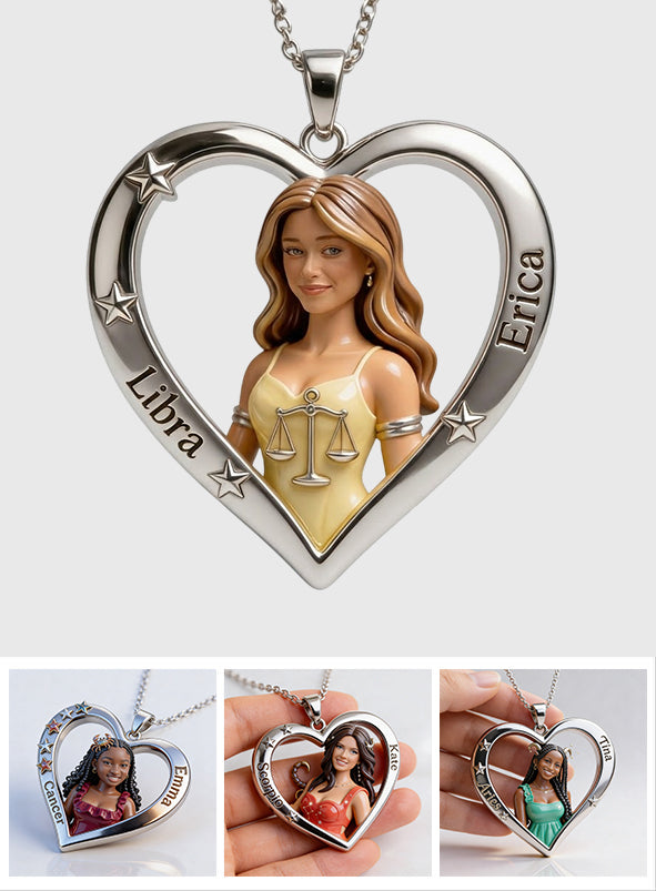 Any Photo Zodiac Sign - Personalized Horoscope Shaped Metal Pendant Necklace