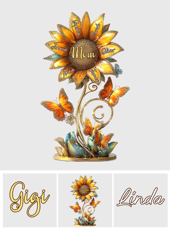 Magnifique cadeau tournesol pour maman, grand-mère - Plaque acrylique personnalisée en forme de tournesol