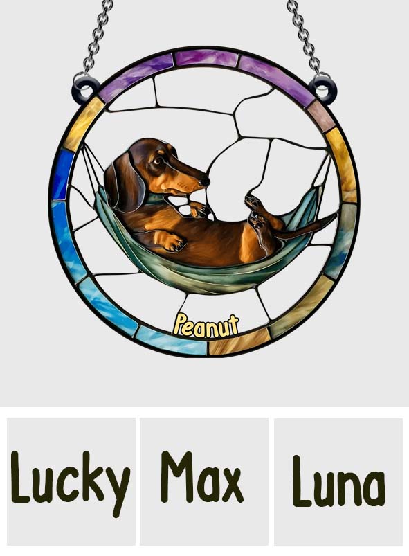 Cute Dachshund - Personalized Dog Window Hanging Suncatcher Ornament