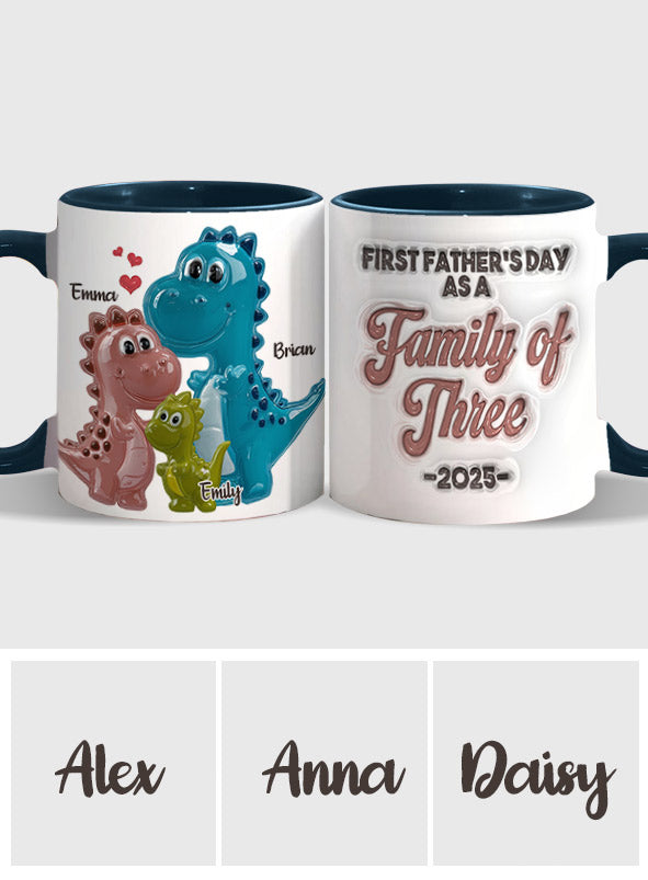 Mug personnalisé « Famille de dinosaures de trois » pour la première fête des pères