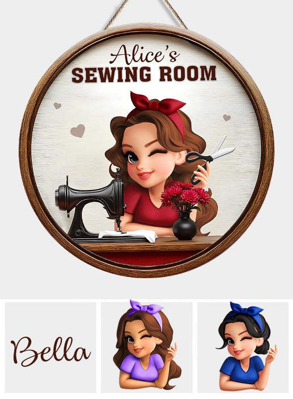 Mon atelier de couture - Panneau rond en bois personnalisé pour la couture