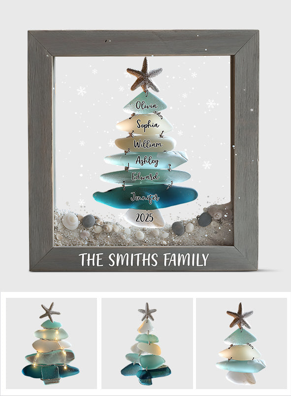 Sapin de Noël familial en verre de mer - Plaque acrylique personnalisée en forme de famille