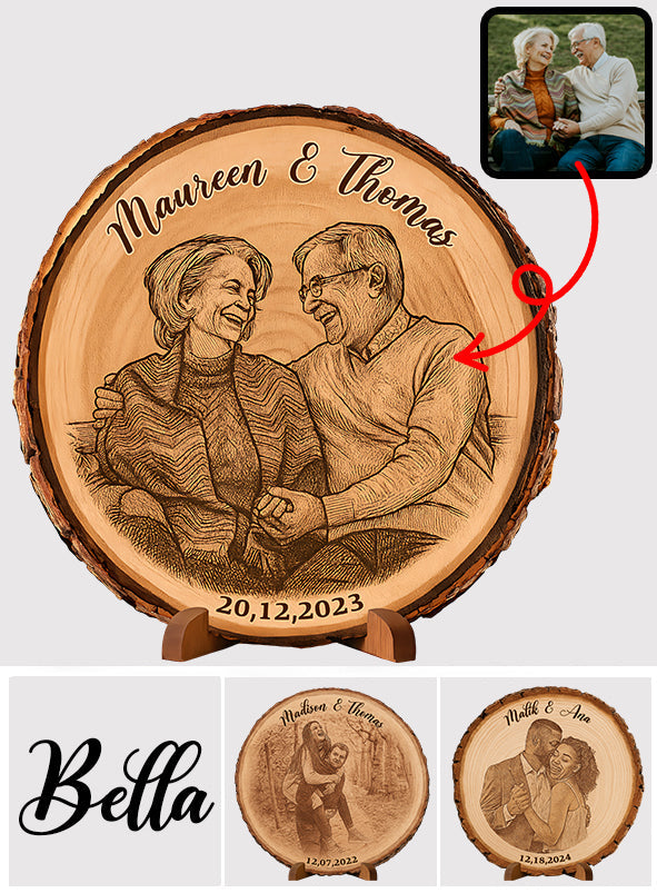 Photo personnalisée sur bois à bords d'écorce - Plaque en bois personnalisée pour couple