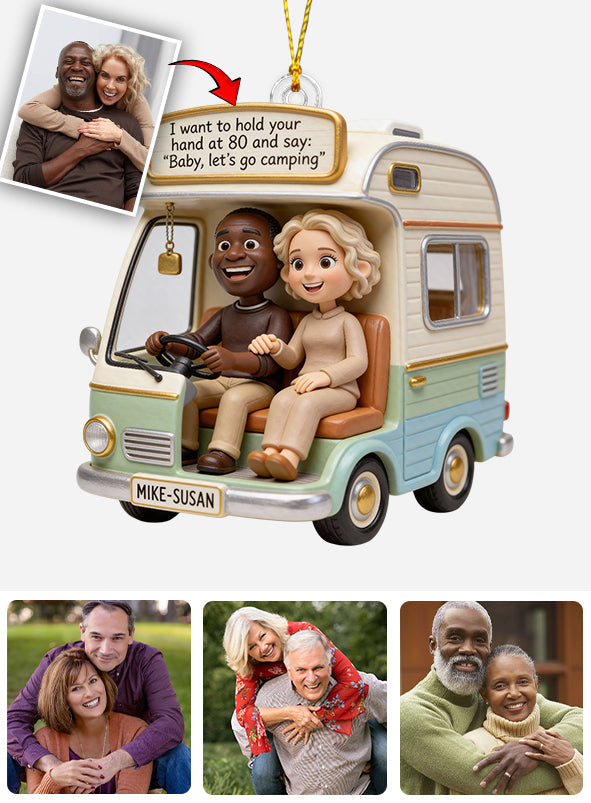 Partons camper ! - Ornement de voiture transparent et personnalisé pour le camping