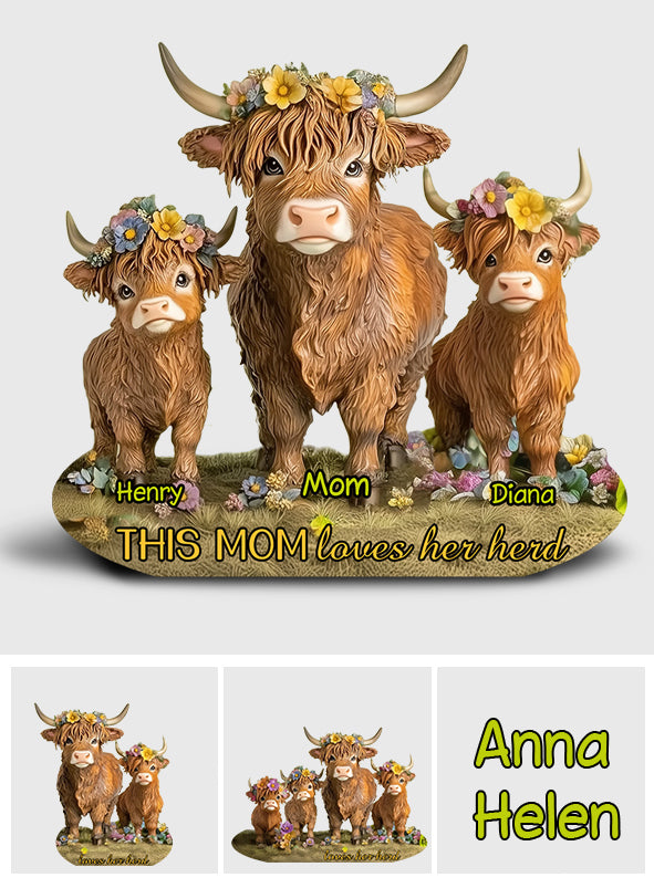 Cette maman aime son troupeau de vaches Highland - Plaque acrylique personnalisée en forme de mère/grand-mère
