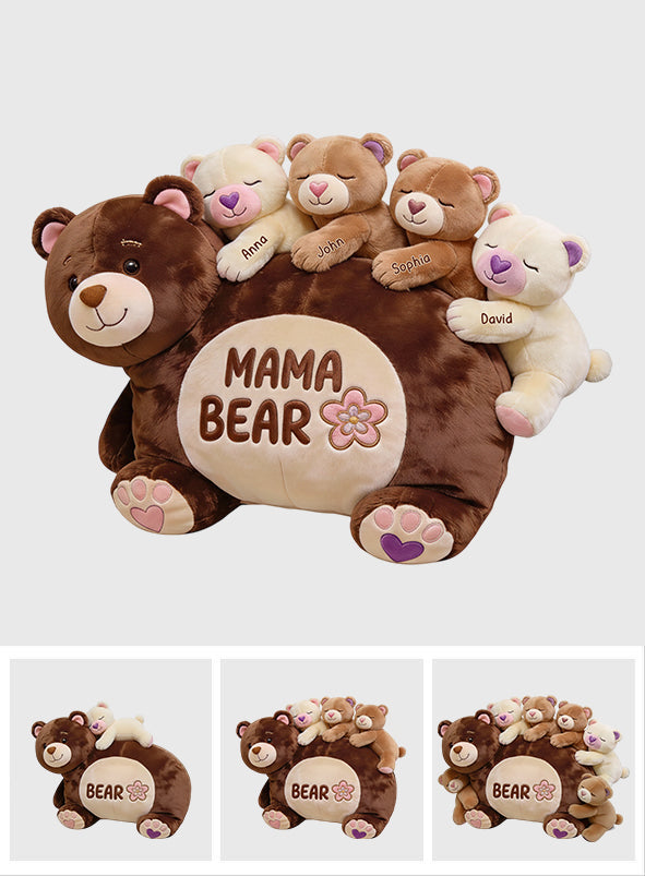 Mama Bear Gift For Mom Grandma - Personalized Mother Faux Fur Shaped Pillow