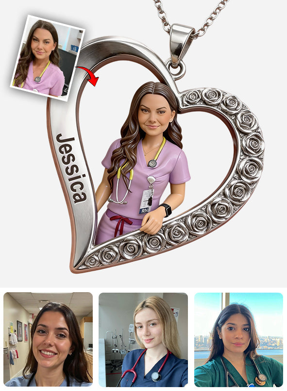 Collier pendentif personnalisé en métal en forme d'infirmière, réalisé à partir de n'importe quelle photo