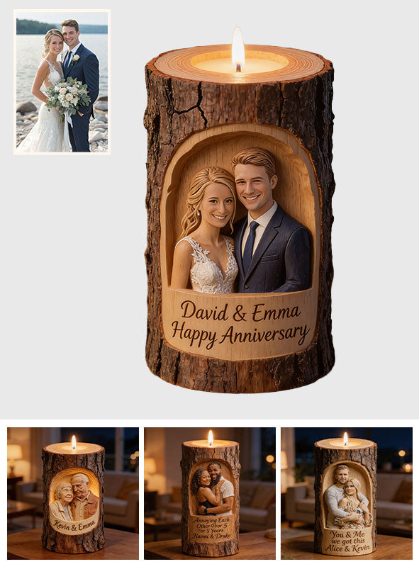 Cadeau Couple Photo Personnalisé - Porte-bougie en Bois Personnalisé