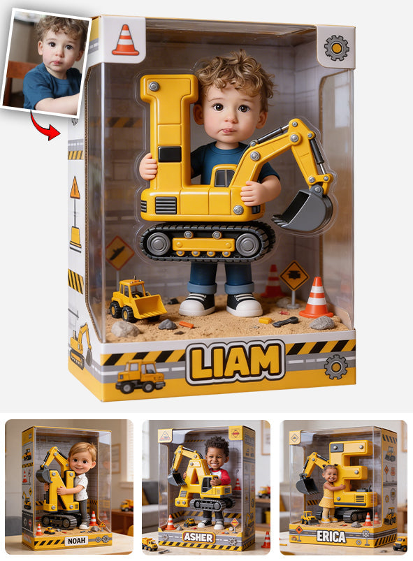 Excavator Alphabet Letter & Custom Photo - Personalized Kid Custom Shaped Acrylic Plaque