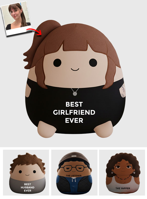 Custom Photo Squishmallow Couple Gift Best Boyfriend Girlfriend Ever - Personalized Couple Faux Fur Shaped Pillow