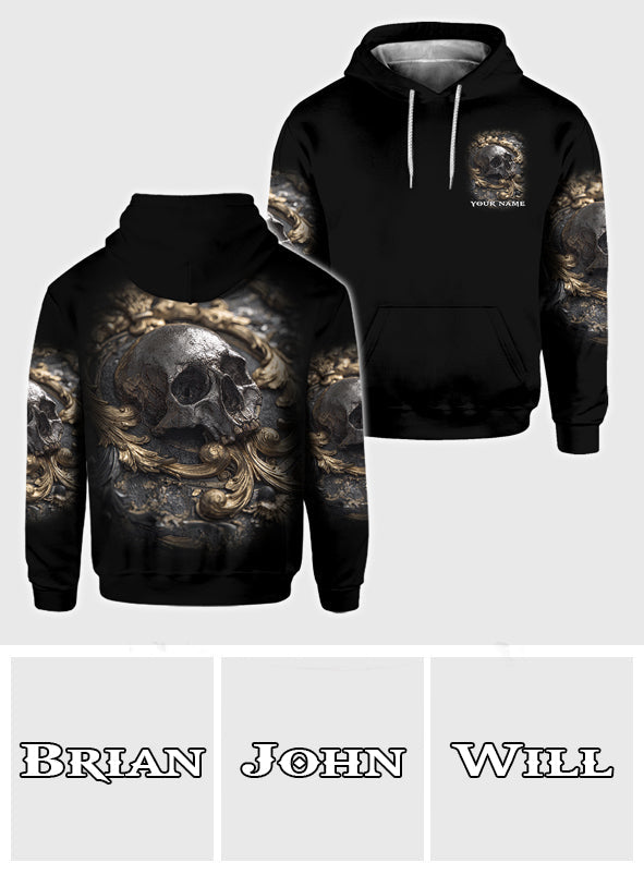 T-shirt personnalisé à motif crâne métallique - T-shirt intégral à motif crâne.