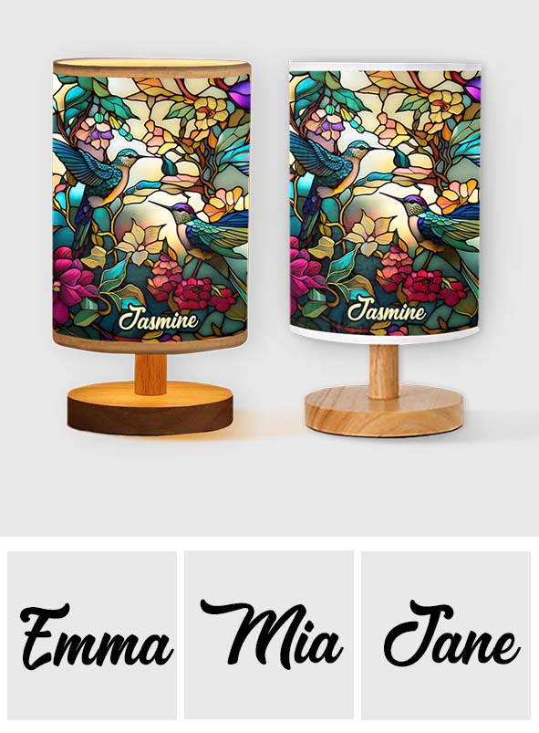 Stunning Hummingbird - Personalized Tableside Lamp With Wood Base