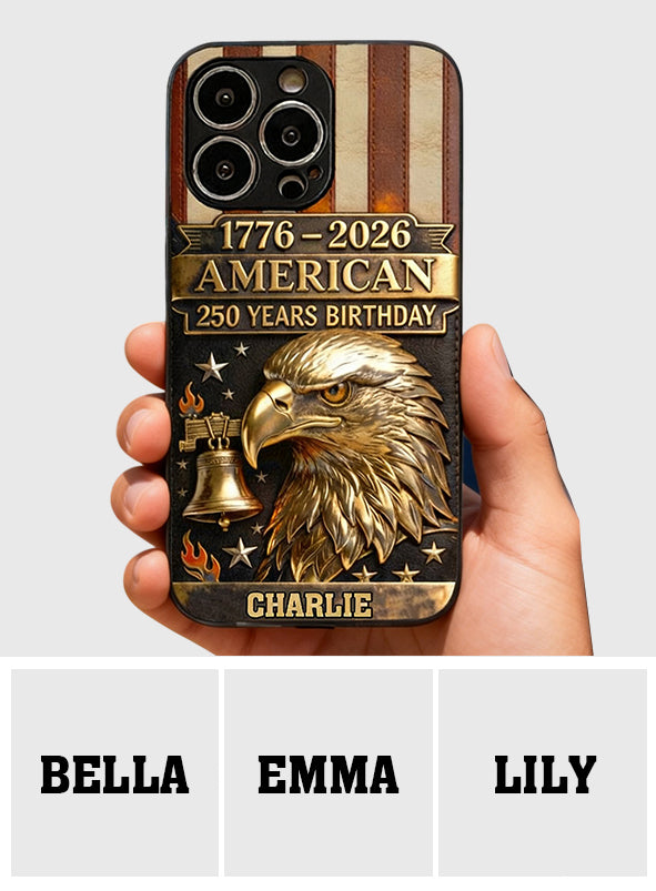 Étui de téléphone en cuir personnalisé avec aigle à tête blanche - 250e anniversaire