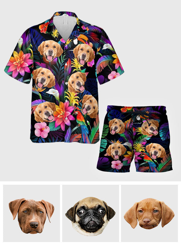 Chemise hawaïenne à fleurs personnalisée pour chien et short pour homme