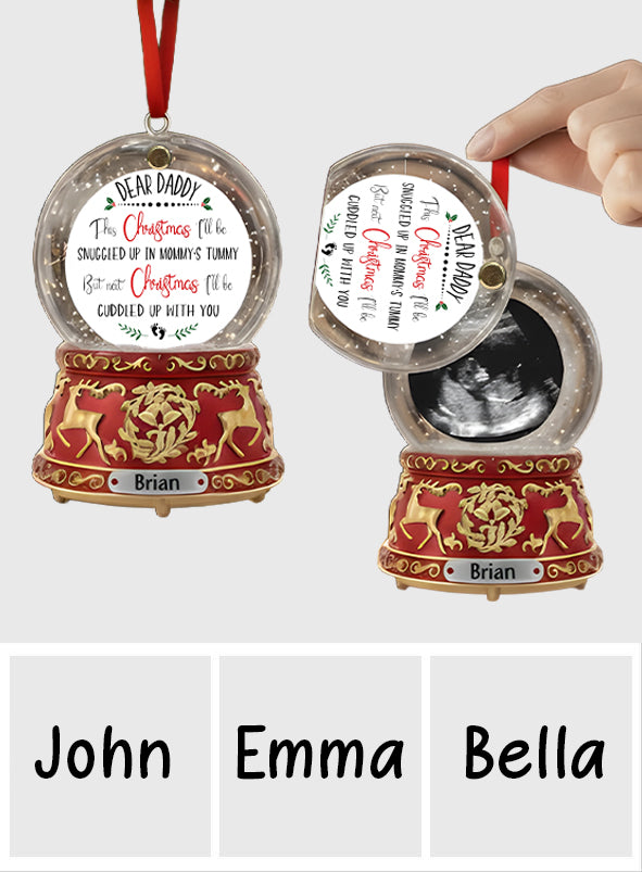 Amour du ventre rond - Cadeau idéal pour le futur papa - Boîte à musique boule de neige en cristal - Ornement de grossesse personnalisé