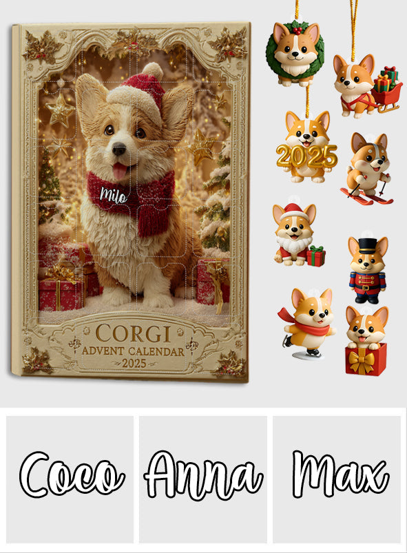 Calendrier de l'Avent personnalisé « Love Corgi » avec décorations