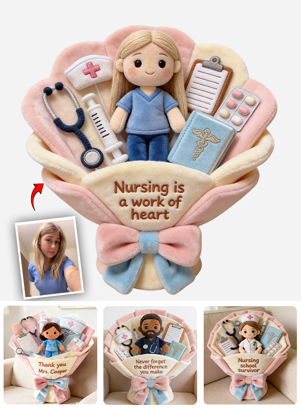 Nursing Is A Work Of Heart Plush Bouquet Thank You - Personalized Nurse Premium Faux Fur Pillow