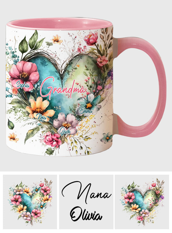 Grandma's Mom's Flowers - Personalized Grandma Accent Mug