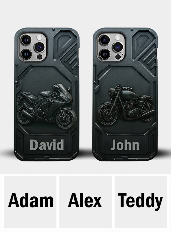 Coque de téléphone personnalisée pour motard, style cruiser/sportif, avec impression intégrale.