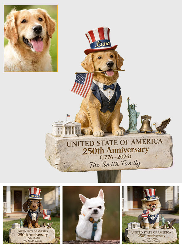 Célébration des 250 ans des États-Unis - Panneau de jardin en acrylique personnalisé pour chien