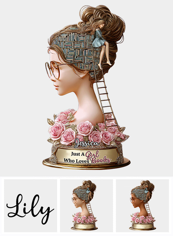 Juste une fille qui aime les livres - Plaque acrylique personnalisée en forme de livre